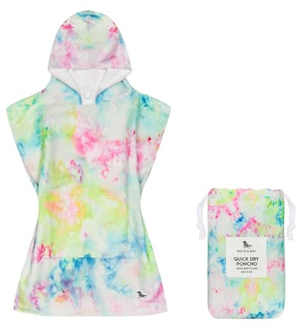 Dock & Bay Poncho mit Kapuze - Für Kinder - Super saugfähig, schnell trockend - Inklusive Tasche - Kids - Bubble Dreams, Small (Age 4-7)