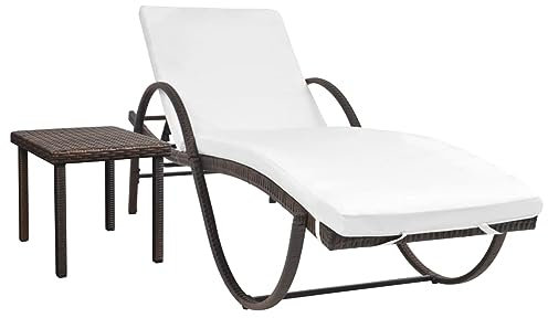 Xichuzi Sonnenliege mit Auflage & Tisch Poly Rattan Braun, Gartenliege, Liegestuhl, Sonnenstuhl, Sonneninsel Outdoor, Liegen, Gartenmöbel, Bäderliege, Relaxliege - 42885