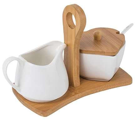 Alipis Milchtopf Mit Tablett Und Löffel Keramik-aufbewahrungshalter Zucker-aufbewahrungsbehälter Für Küche Aus Topf Kessel Und Deckel in Schlichtem Weiß