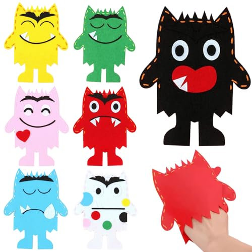 Pesoncarl Fingerpuppen, Farbmonster-Handpuppen, 7pcs emotionale Traurigkeit Plüsch Fingerpuppen, Nicht gewebter Stoff Monster Puppe, DIY Early Learning Sockenpuppen