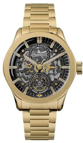Ingersoll The Bronc Herren 44mm Automatikuhr mit schwarz-goldenem Zifferblatt und goldfarbenem Edelstahlarmband