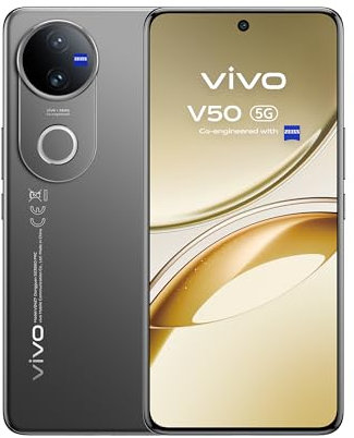 VIVO V50 5G, Smartphone 12+12 GB RAM + 512GB, Cámara Profesional ZEISS 50+50 MP, 6000mAh, Cámara vídeo 4K, FlashCharge 90W, Pantalla AMOLED 6.77, IP69 Frente a Polvo y Agua, Móvil Android 15