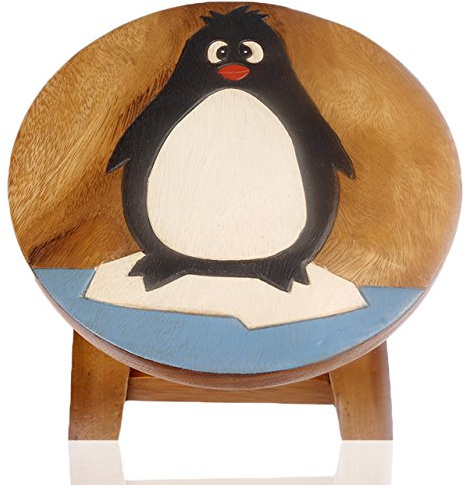 Tokoindah Kinderhocker Holz Pinguin – Blumenhocker Schemel rund 25 cm | Handgefertigt aus Massivholz – als Sitzgelegenheit, Pflanzenständer oder Beistellablage, jedes Stück ein Unikat