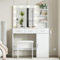 TRIOBLADE Dressing Table with Mirror and Stool White Vanity Table with LED Light 3 Drawers 1Cabinet 3 Shelves Makeup Desk Bedroom Vanity Makeup Desk Set with 2 Sockets and 2 USB Ports Hair Dryer Rack