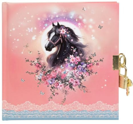 goldbuch 44 141 Tagebuch Luna, Kindertagebuch mit 96 Seiten, Notizbuch abschließbar, Kinder Journal mit Schloss & 2 Schlüssel, Kunstdruckeinband, ca. 16,5 x 16,5 cm, Pferde-Motiv mit Blumen, Rosa