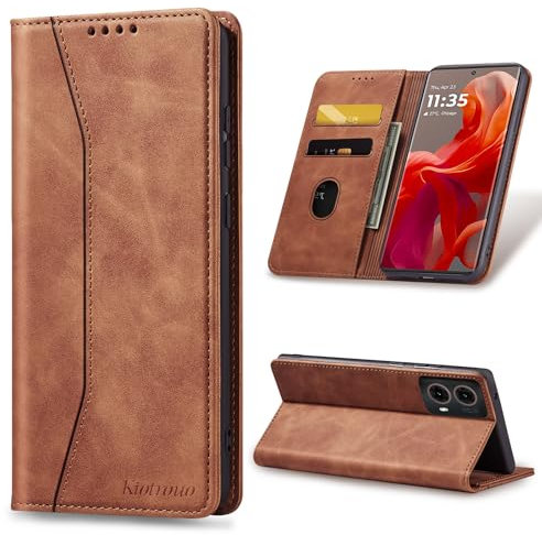 KIOTROUO Funda para Motorola Moto G85, Carcasa de Cuero PU con Ranura para Tarjetas, Protectora Tarjetas, Soporte Plegable, Cierre Magnético, Libro Tipo Flip Case para MotoG85, Marrón