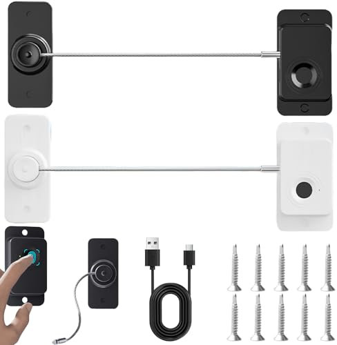 Behogan 2 Stück Kühlschrank Schloss Fingerabdruck, Fingerabdruck Schloss, Schranksicherung Baby, Kindersicherung Ohne Bohren,USB-Aufladung,20 Sätze Fingerabdrücke,Geeignet für Kühlschränke, Schränke