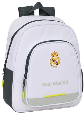 safta Real Madrid Equiicion 25/26 Kinderrucksack, ideal für Kinder verschiedener Altersgruppen, bequem und vielseitig, Qualität und Widerstandsfähigkeit, 28 x 10 x 34 mm, weiß, M, Casual
