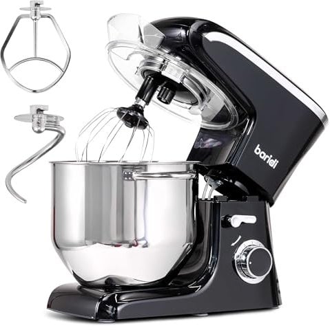Baridi Stand Mixer, 8L Stainless Steel Bowl, Supplied with Dough Hook, Egg Whisk and Beater, 1800W, Black - DH174