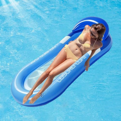 Lit Flottant Gonflable avec Filet, Fauteuil Gonflable de Piscine, 80 × 160 cm,Chaise Longue Flottante, Hamac d'eau Portable pour Adulte,Matelas Gonflable Piscine, Idéal Plage, Lac & Fêtes