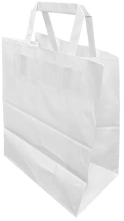 Fiesta Recyclable Flat Handle Bag White, Large, Pack 250 | Sturdy external carrier handles provide safe transport, while loose-fit design ensures easy loading in catering environments.