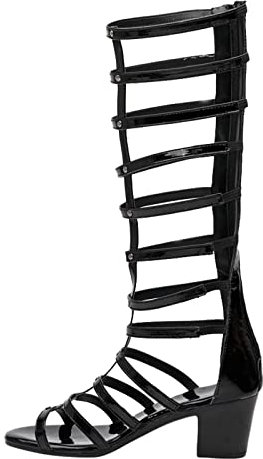Sandali Alla Schiava Donna Estive con Tacco, Sandali Cuoio Neri, Scarpe Sandalo Gladiatore Stivali Estivi da Donna con Borchie Pelle Sintetica, Scarpe Estive Aperte Eleganti