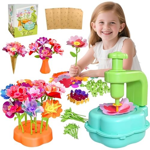Alutaba Flower Making Kit for Kids, DIY Fabric Flower Craft Bouquets Set | Arts and Crafts for Girls Age 5-8, Embossing Machine, No Glue or Scissors, Bouquet Craft Kit, Best Gift for Girls Boys Age 3+