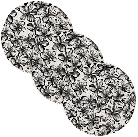 Vector Floral Orchid Black Grey 3 Pcs Extra Large Trivet Mat for Crock Pot 15in Cooking Potholder Set Holder Home Necessities
