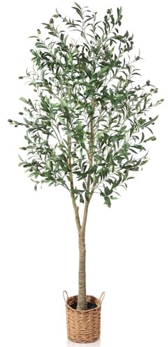 6FT Olive Tree Artificial, Faux Olive Tree Indoor with Lifelike Leaves, Large Tall Fake Plants, Artificial Olive Plants Suitable for Indoor Living Room Garden Decor