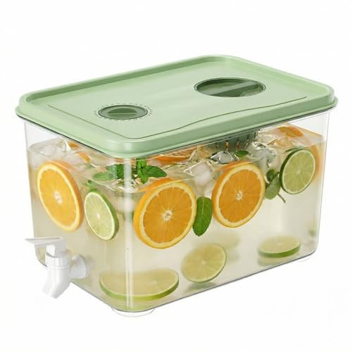 5L Fridge Drinks Dispenser with Tap - Large Slim Fridge Water Dispenser Refrigerator Cold Kettle, Beverage Dispenser Plastic Jug with Lid Water Container with Spigot for Water Juice Serving Cocktails