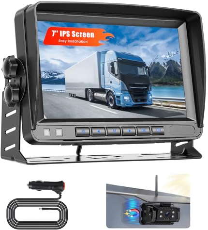 Hikity Magnétique Camera de Recul sans Fil Solaire Moniteur 7'' Écran IPS | Vision Nocturne Camera de Recul IP69 Imperméable Installation Facile Caméra de Recul pour Fourgon Camion Camping Car