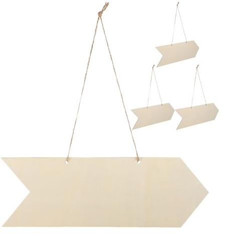 Healeved 4 targhe in legno vuote a forma di freccia - Cartello in legno non rifinito a forma di freccia con corde - 30x9,9 cm - Sagome fai da te per decorazioni di matrimoni e feste di compleanno