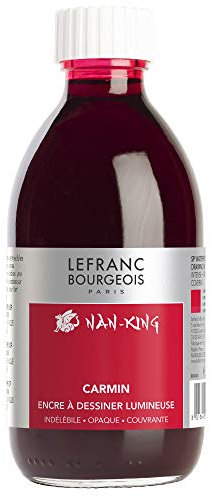 Lefranc Bourgeois 059094 Nan King Kalligrafie - und Zeichentusche, pigmentierte Tusche, hohe Farbbrillanz, Leuchtkraft für feinste Zeichnungen, Kalligrafie & Skizzen, 250ml Flasche - Karmin