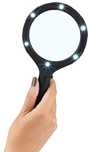 ONVAYA® Universal Lupe mit 5 facher Vergrößerung | Beleuchtet mit 6 LED | Handlupe | Vergrößerungsglas