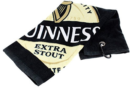 Guinness Label Cotton Golf-Handtuch mit Karabinerhaken, Schwarz