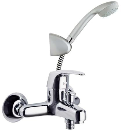 Ramon Soler 224331 Vulcano – Grifo de baño-ducha, con teleducha ABS y flexo, sistema S2 de ahorro de agua del 50%, limitador de temperatura y cromado Diamond Finish