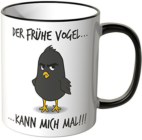 WANDKINGS® Tasse, Spruch: Der frühe Vogel kann Mich mal … - Motiv 2 - SCHWARZ