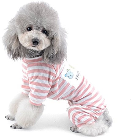 SELMAI Pet Shirt Dog Clothes for Yorkie Soft Cotton Breathable Pajamas Colorful Stripe Large Cat Apparel Sleepwear Outfit Easy on Doggy Costume Jumpsuit for Puppy Walking Training Outdoor Pink S