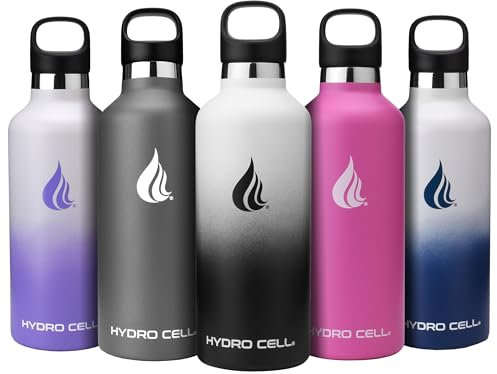 HYDRO CELL Bouteille d'eau en Acier Inoxydable avec Paille Et Couvercles Standard (32 Oz 24 Oz 20 Oz 16 Oz) - Garde Les Liquides Chauds Ou Froids (Noir/Blanc 32 Oz)