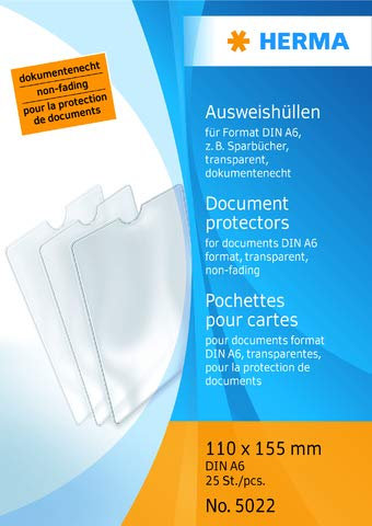 Herma 5022 Ausweishülle 110x155 mm transparent für Format DIN A6, 25 Stück