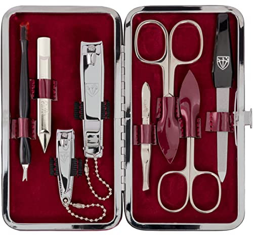 3 Swords Germany - brand quality 8 piece manicure pedicure grooming kit set for professional finger & toe nail care scissors clipper fashion leather case in gift box, Made by 3 Swords (6639)