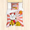 ABAKUHAUS japanisch Bettbezug Set für Einzelbetten, Starburst Linien Katze, Milbensicher Allergiker geeignet mit Kissenbezug, Weiß Rot Gelb