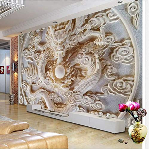 Tapete 3D Benutzerdefinierte Tapete Chinesischen Wandbild Stil Drachen Relief Fototapete 3D Stereoscopic Art Wohnzimmer Tv Hintergrundbild