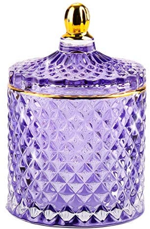 ALAMHI Glas Schmuck Box lila Trinket Dish Crystal Candy Jars mit Deckel Candy Dishes Dekorative Apotheke Jars Small Storage Candy Bowl Einzigartige Geschenke für Frauen