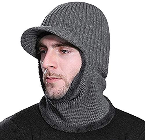 Qchomee Wintermütze Damen Herren Kapuzenschal Winter Warme Balaclava Plüschfutter Schalmütze mit Schirm Schlupfmütze Outdoor Sturmhaube Skihaube Winddicht Gesichtshaube für Snowboard Skifahren