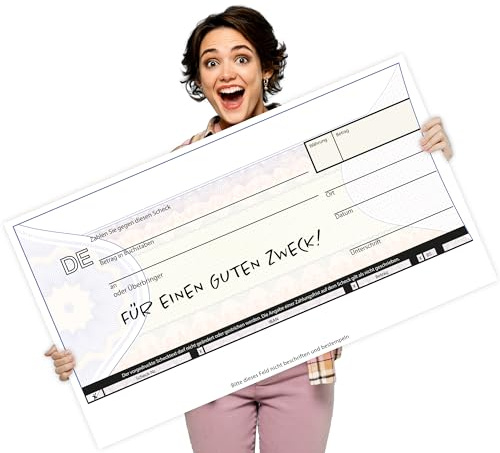 Litfax Spendenscheck XXL - Europa Bankenscheck, 90x51 cm (5er Pack) - Stärke 3mm - Flexibel beschreibbar - Witterungsbeständig - PR Scheck - Riesenscheck - für Veranstaltungen - Scheck Groß