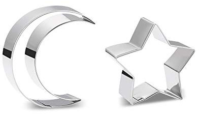Lot de 2 emporte-pièces en forme d'étoiles et de lune, pour biscuits et gâteaux sur le thème du ciel nocturne de l'Aïd Mubarak/Islamique Lune et étoile
