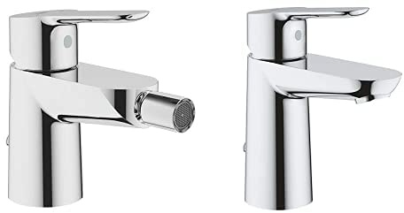 Grohe 23332000 23332000-Bau Edge Grifo de bidé con cadenilla + BauEdge Grifo de lavabo monomando para instalación en un solo agujero, altura estándar, con sistema de ahorro de agua