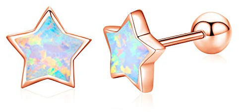 Clous d'oreilles étoile argent 925 opale hélice cartilage boucle d'oreille pour femme boucles d'oreilles étoile pour filles, fille, enfants (B)