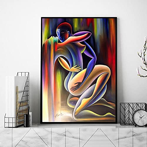HNZKly Abstrait Coloré Art Corporel Affiche Romantique Amoureux Couple Art Mural Sexy Homme Femme Peintures sur Toile Tableau Mode Tableaux Moderne Chambre Salle De Bain Decoration 60x80cm sans Cadre