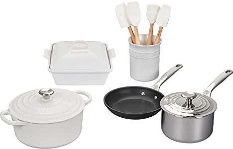 Le Creuset Batterie de cuisine en matériaux mélangés, 12 pièces, blanc
