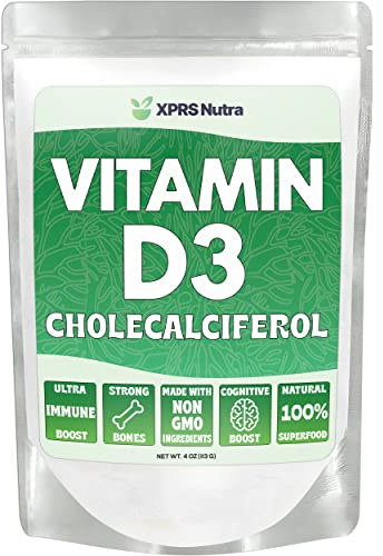 XPRS Nutra Vitamin D3 Powder (Cholecalciferol) - Unflavored VIT D for Bones and Immunity - Vitamin for Muscle Function - Vitamin D Powder Supplements (4 Ounce)