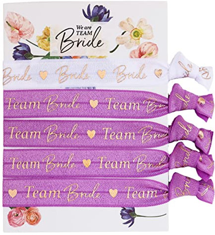 heaven+paper JGA 5 Armbänder im Set Team Bride als Accessoire und Deko zum Junggesellenabschied für Frauen edel in lila mit rosegold weich und hochwertig