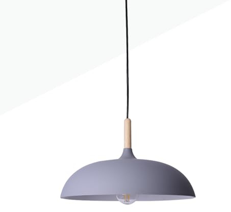 B·LED BARCELONA Lámpara Colgante Redonda MELA, Estilo Nórdico Minimalista, Moderna y Elegante, Techo de Metal y Madera Natural con Pantalla Gris, Ideal para Salón Comedor o Dormitorio