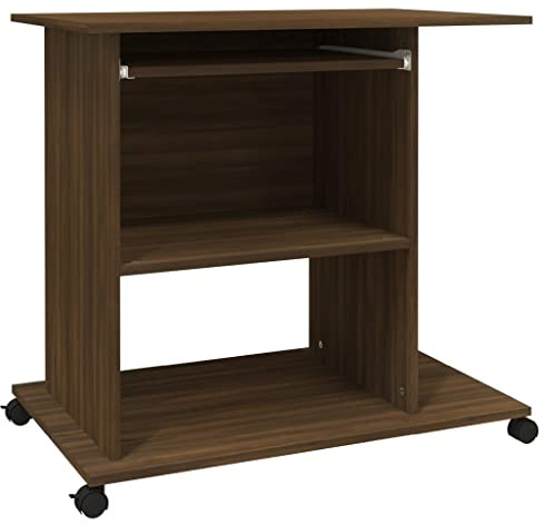 vidaXL Bureau d'Ordinateur Table de Travail Table Informatique Meuble de Rangement Intérieur Chêne Marron 80x50x75 cm Bois d'Ingénierie