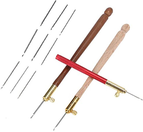 Honiwu Tambour Hook, 3 Pieces Embroidery Crochet Hooks with 9 Needles (0.7mm 1.0mm 1.2mm), French Tambour Beading Hook Kit for Embroidering Sequins and Beads
