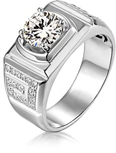 Männer Ringe Verlobung, Eheringe Silber 14 Karat Weißgold Rundschliff Moissanite mit Vier Klauen Eheringe Versprechen Geschenke Größe 53 (16.9)