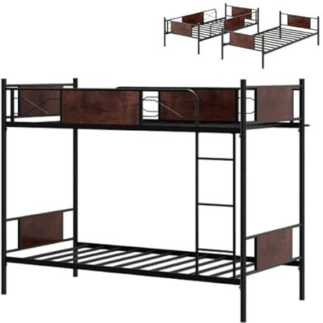 Multigot Bunk Bed, 3FT Convertible Bunk Single Metal Bed with Ladder and Safety Guardrails, Twin Sleeper Industrial Bed Frame for Adults Teenagers