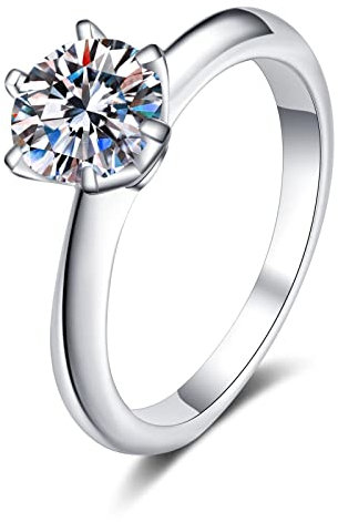 ANAZOZ Ring Silber Damen, Eheringe Damen Personalisiert Größe 53 (16.9) 6-Krappen-Solitärring mit Zirkonia 5 mm