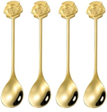 Rose Flower Kaffeelöffel, 10 Stück Edelstahl Gold Löffel für Desserts, Tee, Eis, Café, Bar - Elegantes und langlebiges Geschirr